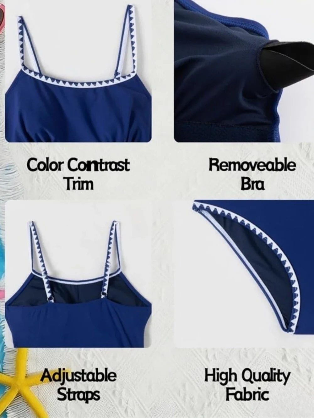 Royal Blue Two-Piece Tankini Swim Set with Chevron Trim